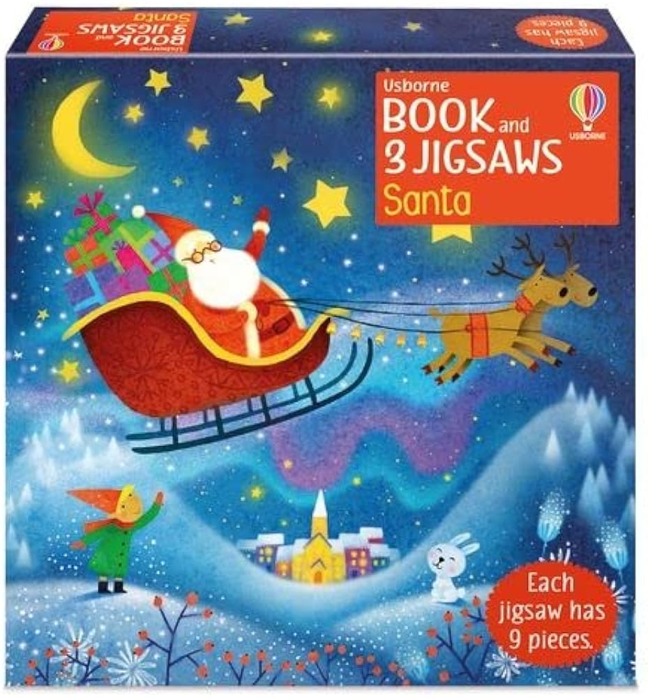 BOOK AND 3 JIGSAWS SANTA