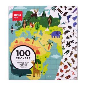 B POSTER GIGANTE 100 PEGATINAS MAPA DEL MUNDO APLI