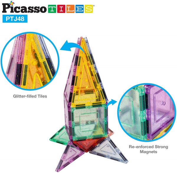 PASTEL GLITTER MAGNETIC BUILDING TILES SET 48 PCS