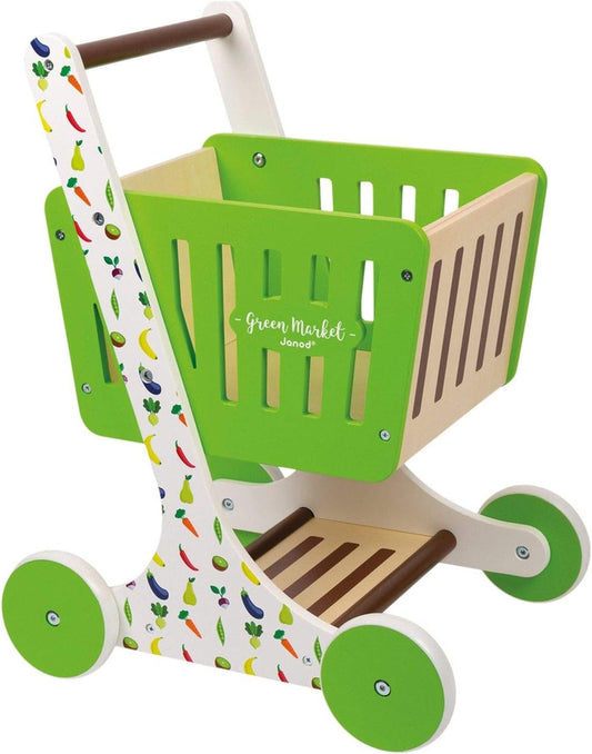 GREEN MARKET WOODEN SHOPPING TROLLEY