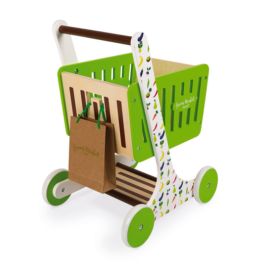 GREEN MARKET WOODEN SHOPPING TROLLEY