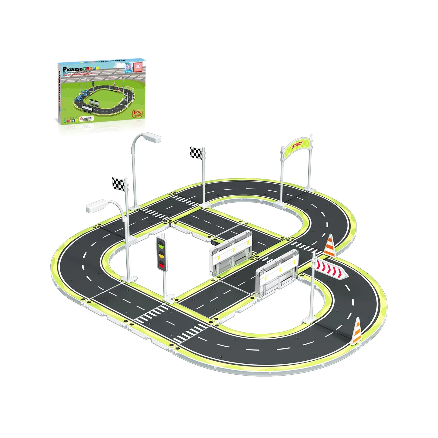 28 PC RACE TRACK TRAFFIC SET PRINTED TILES